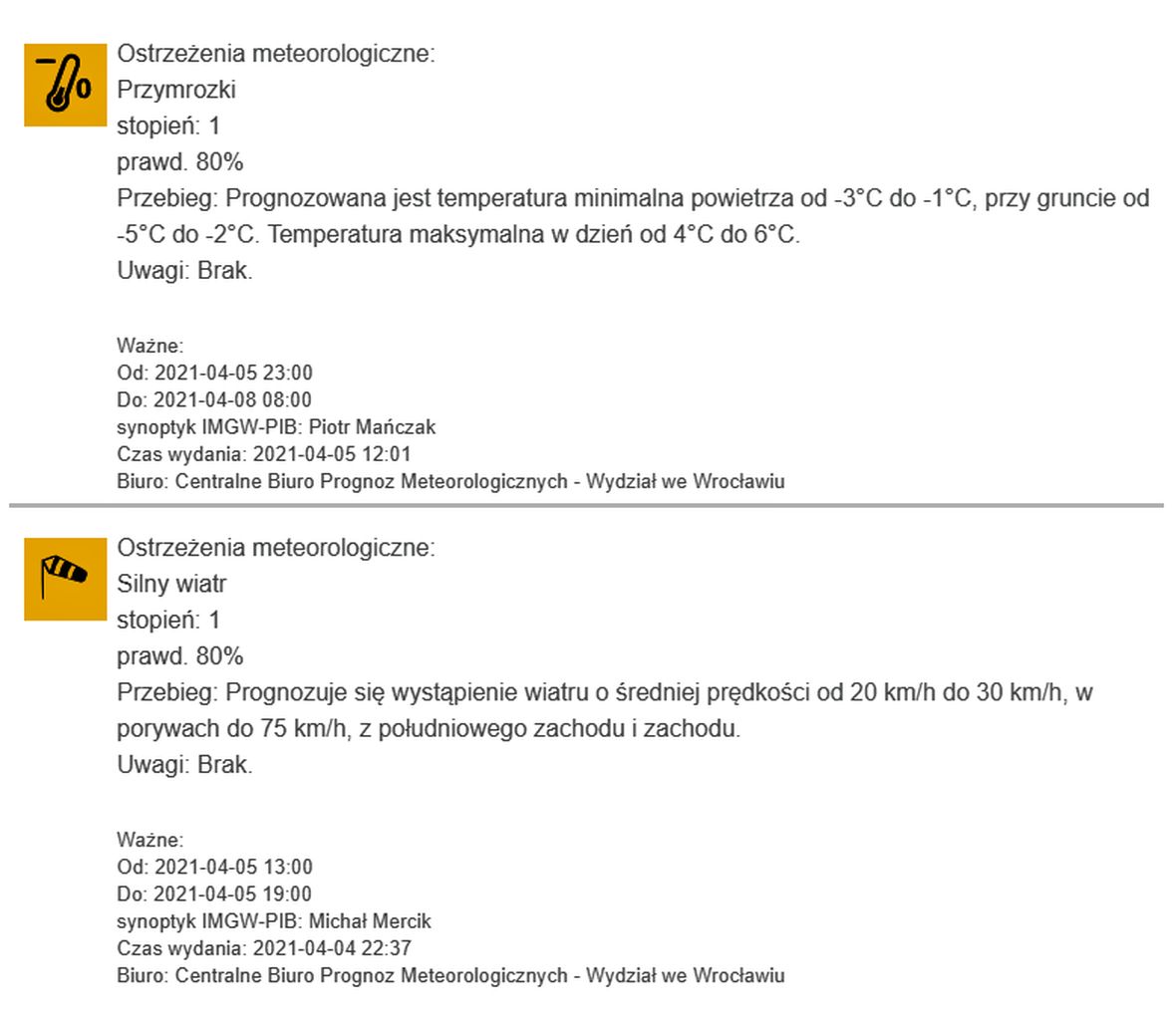 ostrzeżenie meteorologiczne