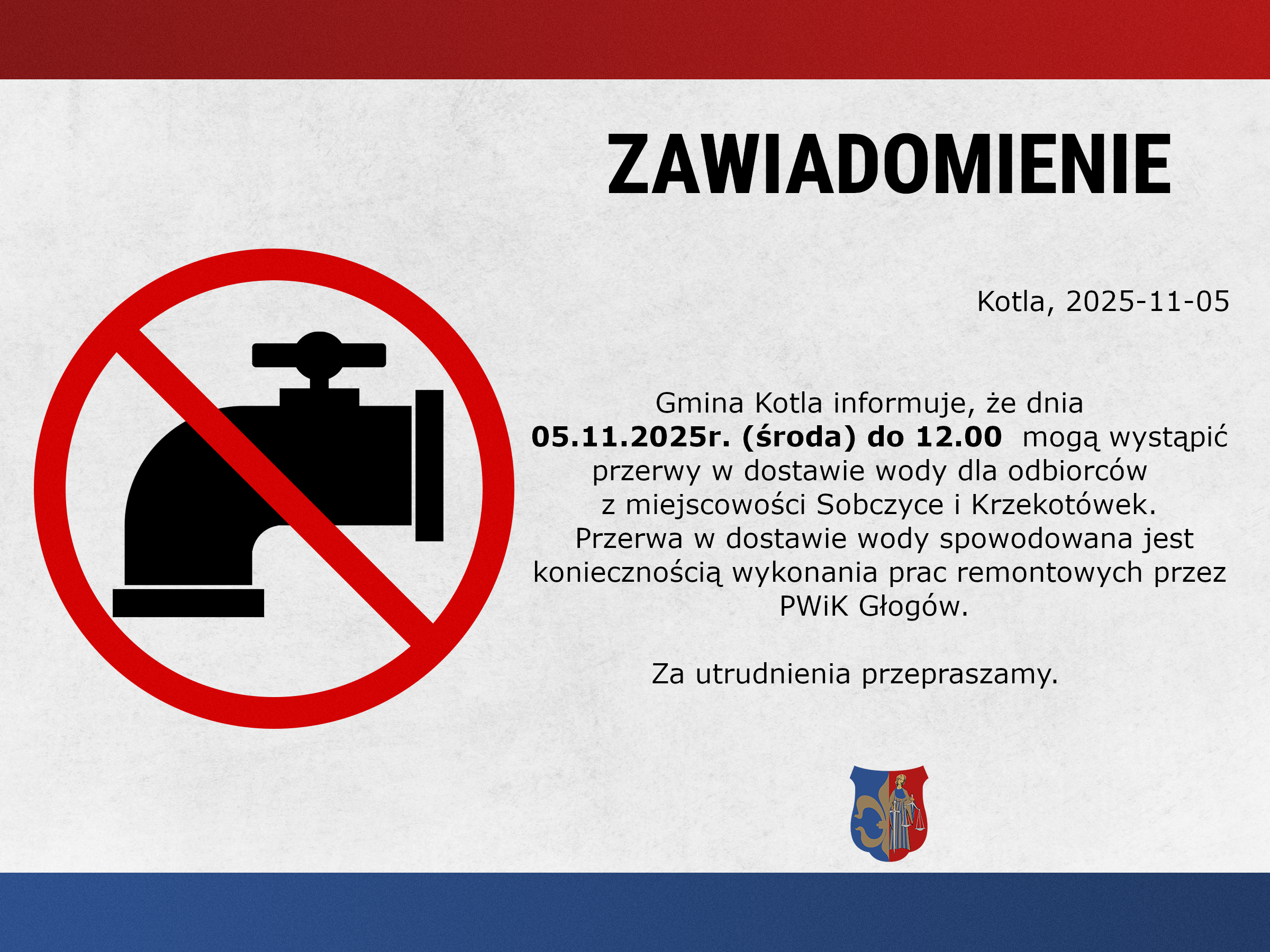 UWAGA! PRZERWY W DOSTAWIE WODY!