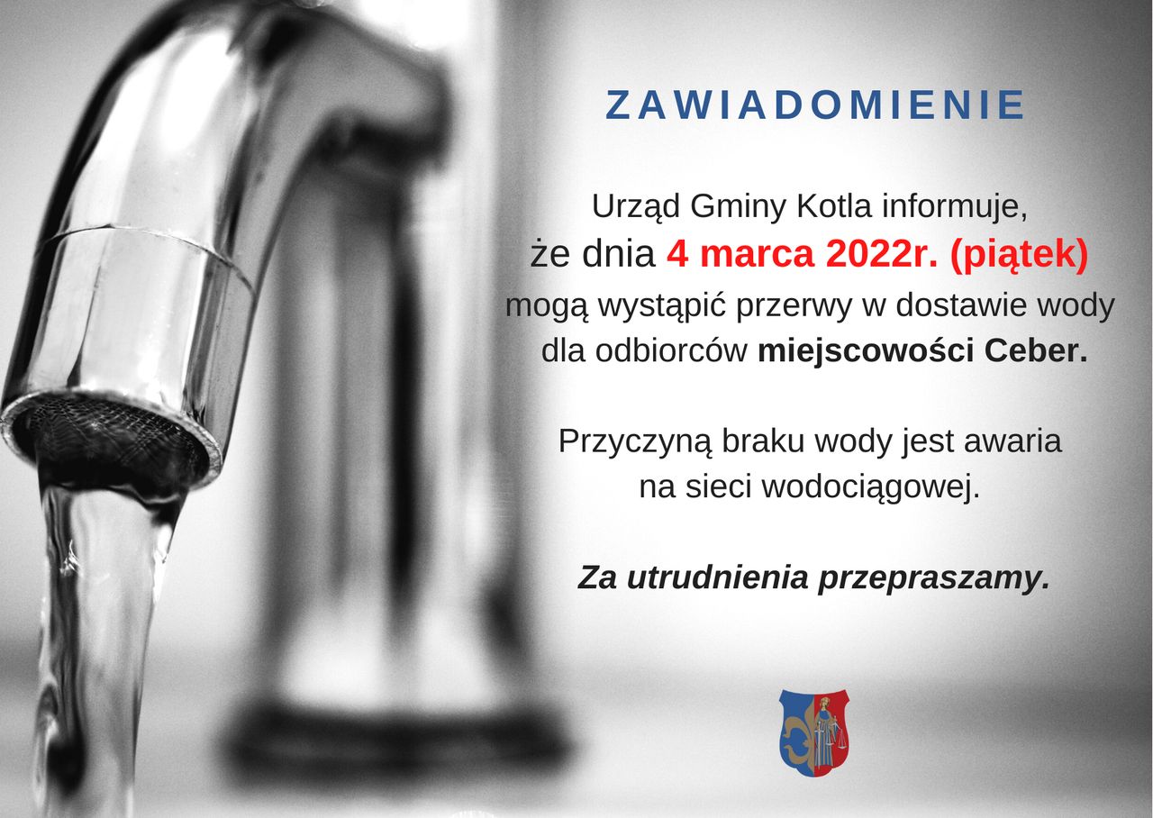 zawiadomienie z dnia 4 marca 2022-ceber awaria r.