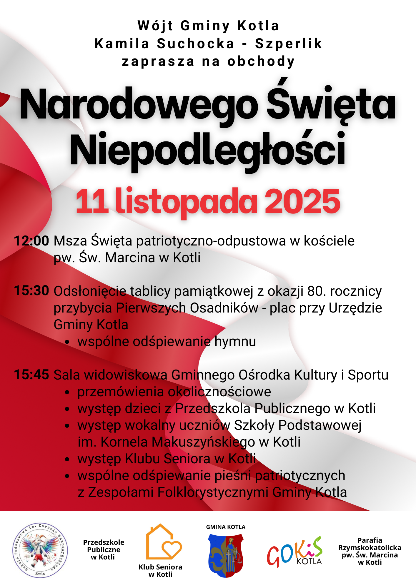 11 LISTOPADA - ZAPRASZAMY NA OBCHODY NARODOWEGO ŚWIĘTA NIEPODLEGŁOŚCI